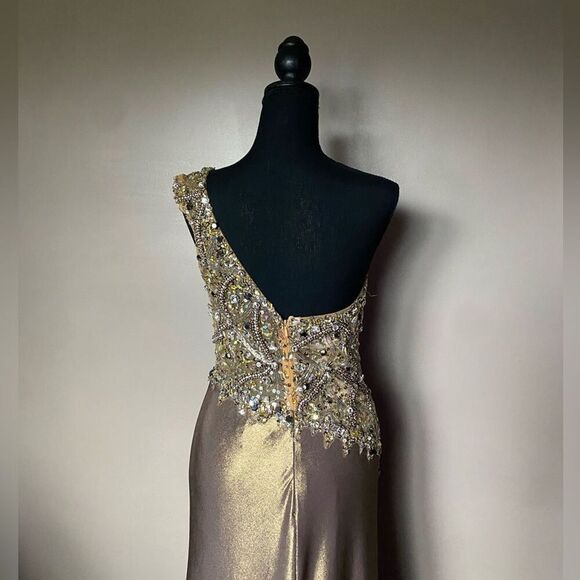 TERANI COUTURE prom pageant gown beaded bronze brown floor length dress sz 8 NWT - Picture 7 of 12